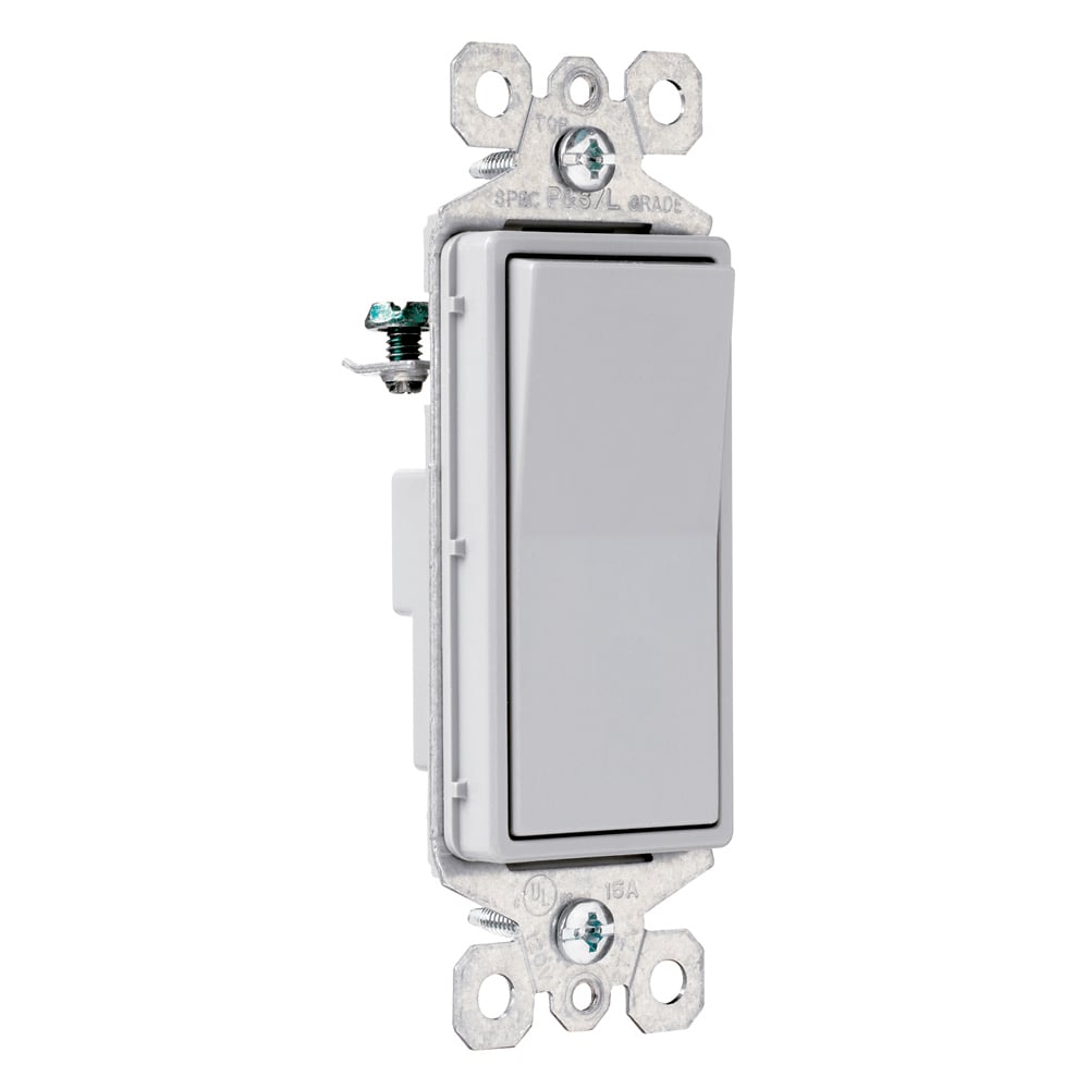 Decorator Switch, Single Pole 15Amp 120/277V Grounding, Gray