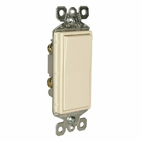 Decorator Switch,single pole, grounding, in light almond. It has a designer-style satin-finish rocker with a smooth, quiet paddle action. It is made with high-impact resistant thermoplastic construction. 15Amp 120/277V.