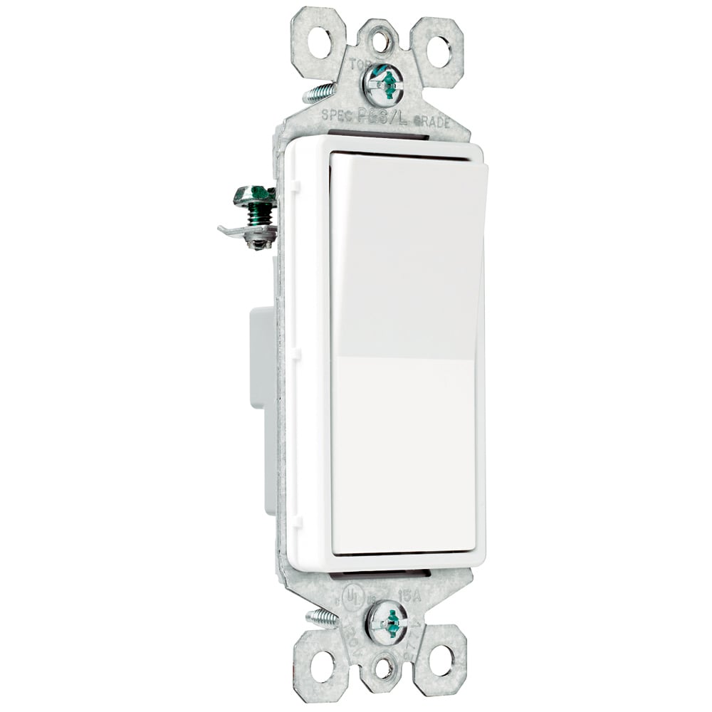 Single Pole, Illuminated Decorator Switch, 15 amps, 120 volts, White.