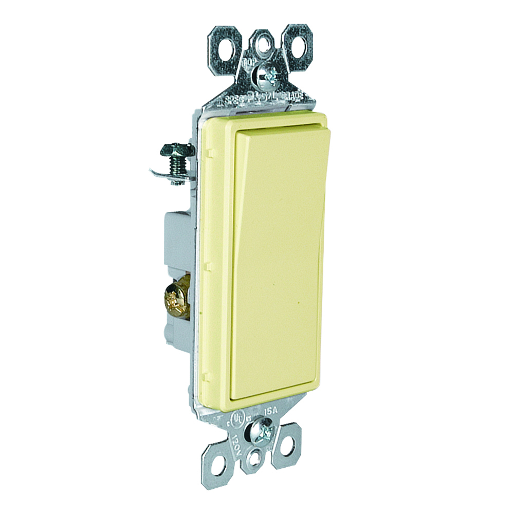Three-way, Illuminated Decorator Switch, 15 amps, 120 volts, Ivory.
