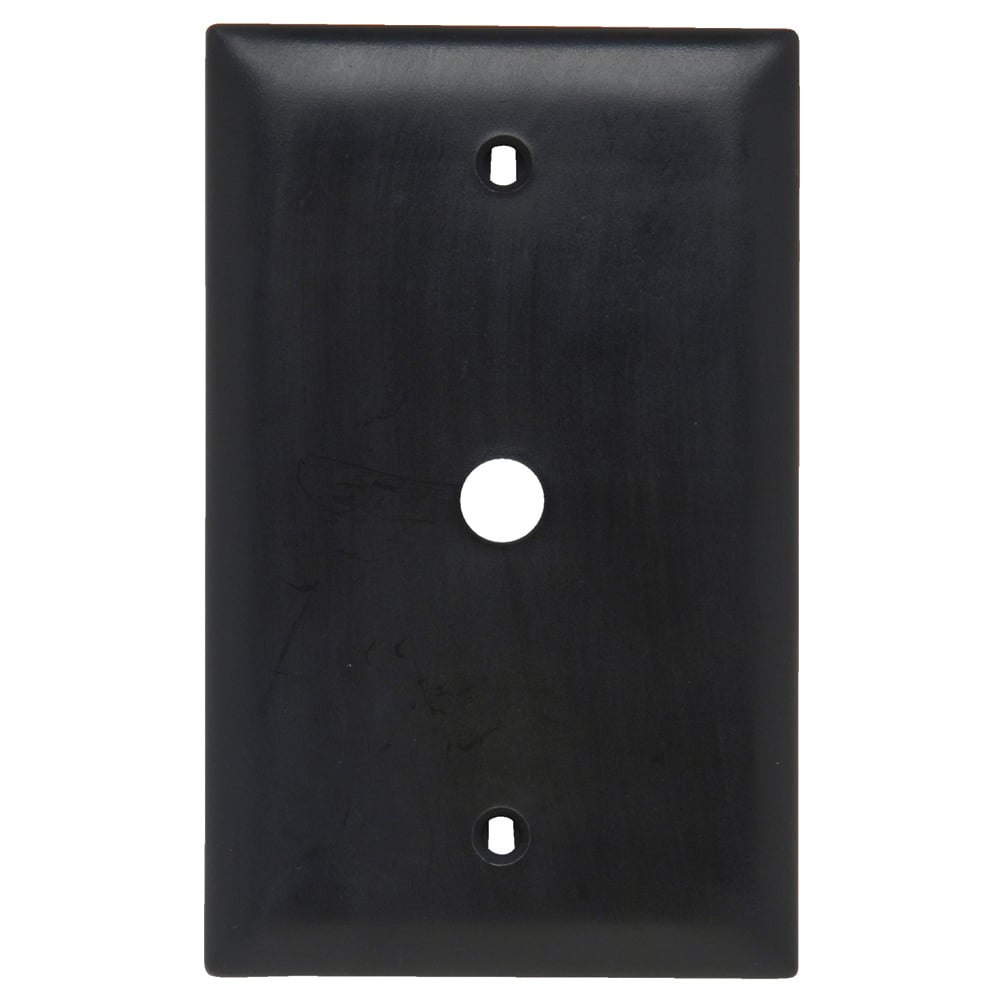Single gang, single telephone or cable outlet 13/32 hole. Box mounted. Nylon trademaster plate. Black.