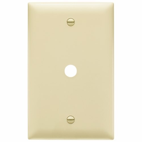 Single gang, Single telephone or cable outlet 13/32 hole. Box mounted. Nylon Trademaster plate. Ivory.