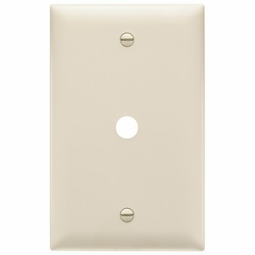 Single gang, single telephone or cable outlet 13/32 hole. Box mounted. Nylon trademaster plate. Light Almond.