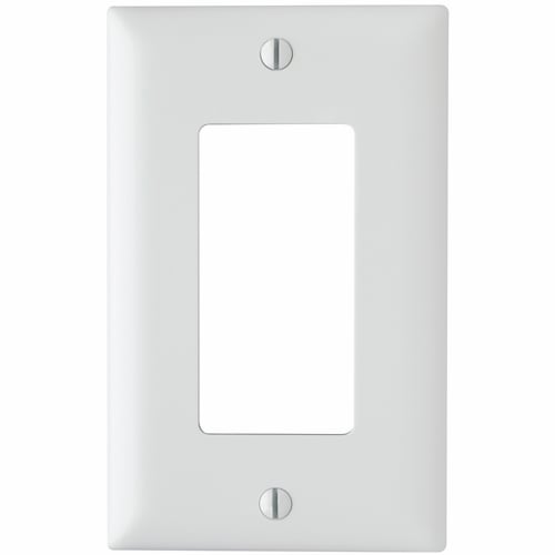 Trademaster, single gang, decorator wall plate molded of rugged, practically indestructible self-extinguishing nylon. It is preferred for hospital, industrial, institutional, and other high-abuse applications. Available in Ivory, White, Brown, Gray, Black, Blue, Orange, Red, and Light Almond.