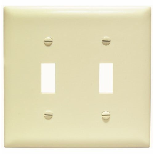 Trademaster Wall Plate, double gang and toggle plate, is molded of rugged, practically indestructible self-extinguishing nylon. It is preferred for hospital, industrial, institutional, and other high-abuse applications.Available in Ivory, White, Brown, Gray, Black, Blue, Orange, Red, and Light Almond.