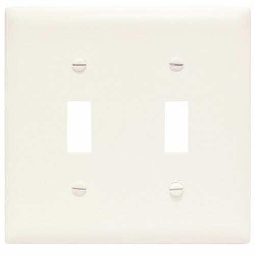 Trademaster two gang and toggle wall plate molded of rugged, practically indestructible self-extinguishing nylon. It is preferred for hospital, industrial, institutional, and other high-abuse applications. Available in Ivory, White, Brown, Gray, Black, Blue, Orange, Red, and Light Almond.