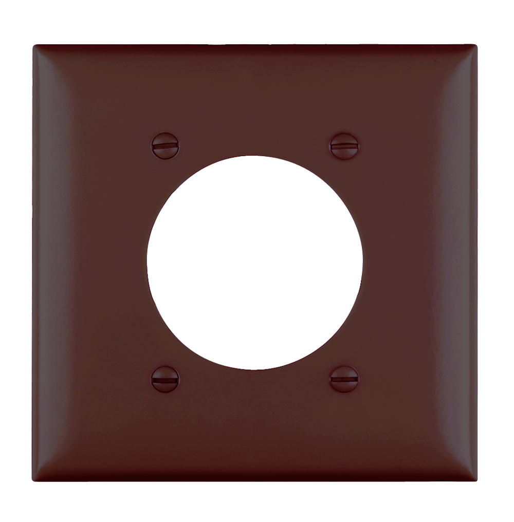Two Gang Power Outlet Receptacle Opening, 2.1563 hole for 2.125 diameter device - 4 mtg. holes,Brown Nylon.