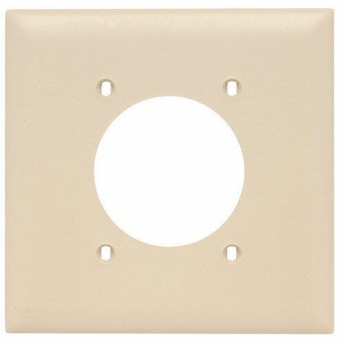 Two Gang Power Outlet Receptacle Opening, 2.1563 hole for 2.125 diameter device - 4 mtg. holes, Ivory Nylon.