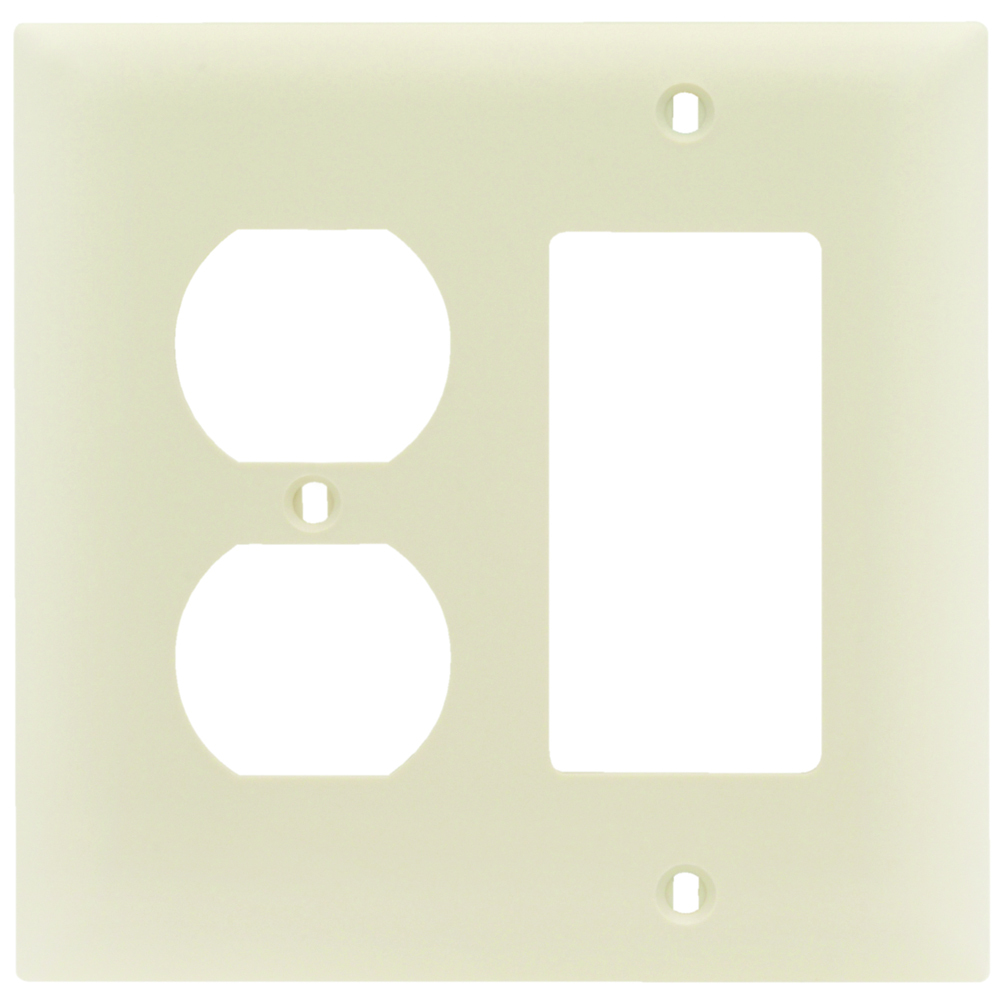 2-Gang Combination Wall Plate, 1 Duplex Receptacle and 1 Decorator, Nylon, Light Almond