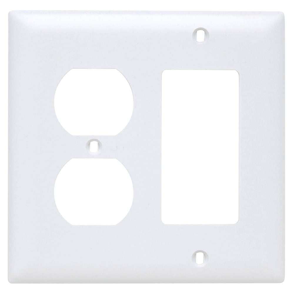 2-Gang Combination Wall Plate, 1 Duplex Receptacle and 1 Decorator, Nylon, White