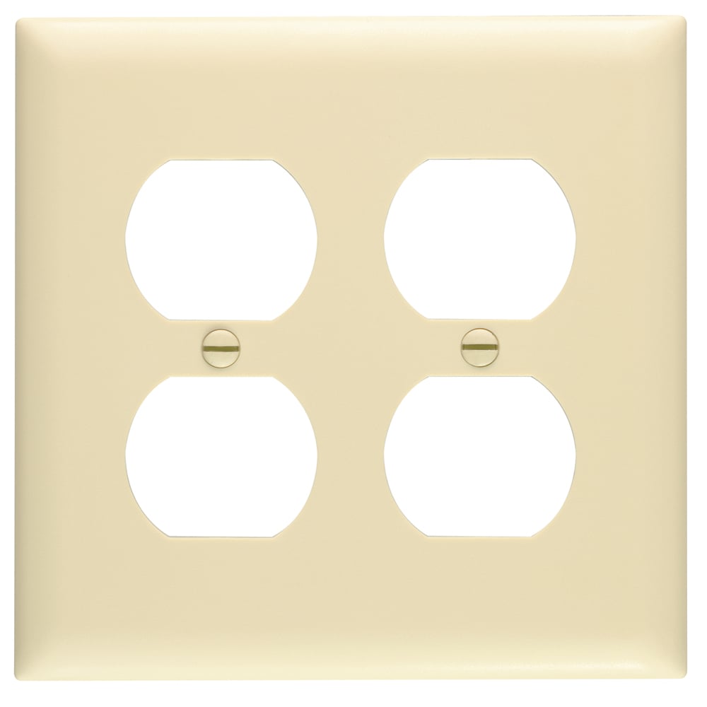Trademaster Plate, double gang and duplex, is molded of rugged, practically indestructible self-extinguishing nylon. It is preferred for hospital, industrial, institutional, and other high-abuse applications. Available in Ivory, White, Brown, Gray, Black, Blue, Orange, Red, and Light Almond.