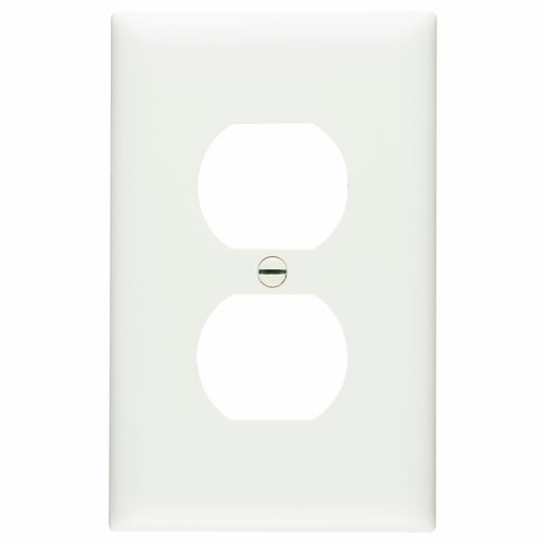 Trademaster Wall Plate with molded of rugged, practically indestructible self-extinguishing nylon. It is preferred for hospital, industrial, institutional, and other high-abuse applications. Available in Ivory, White, Brown, Gray, Black, Blue, Orange, Red, and Light Almond. 1gang 1duplex