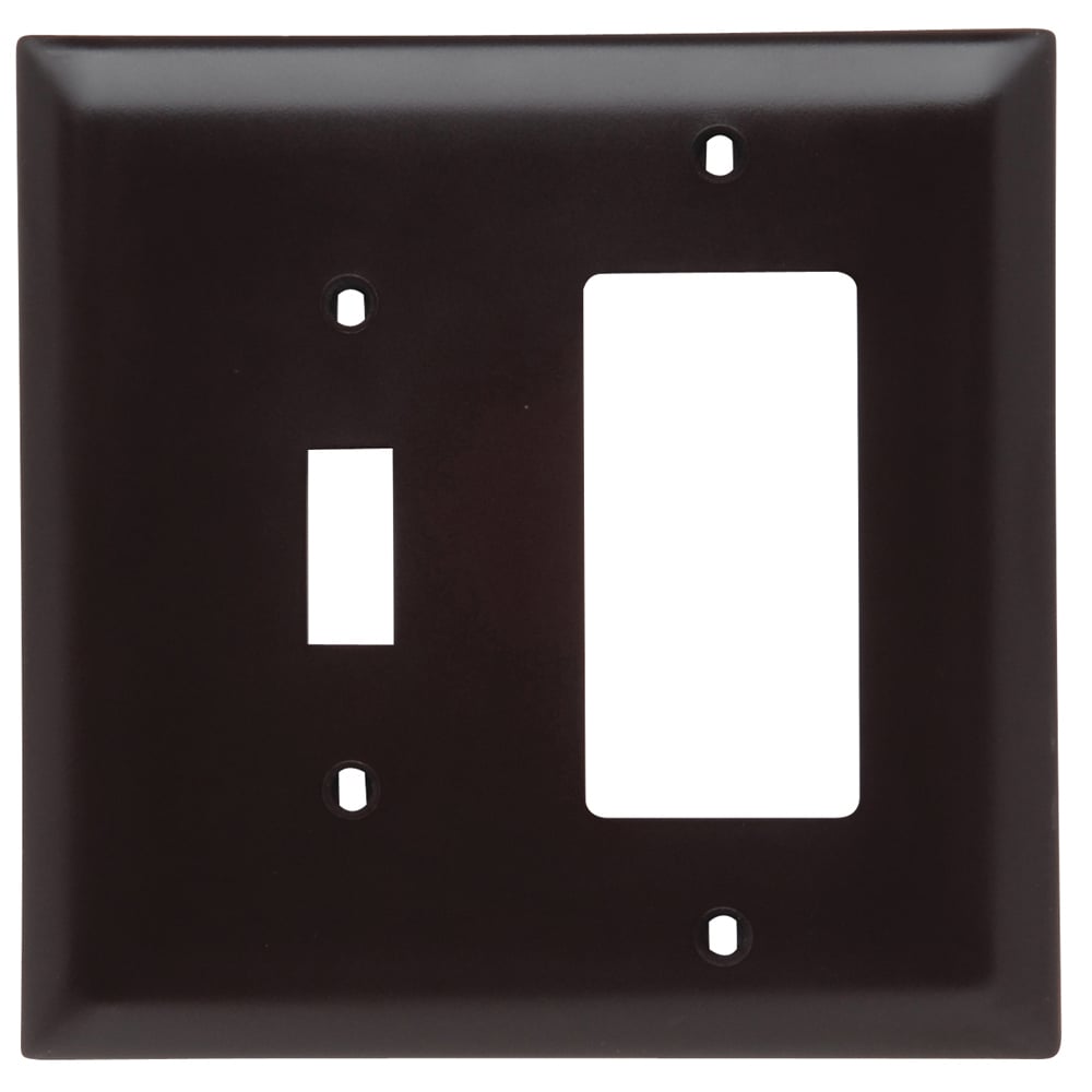 Combination Wall Plate, 1 Toggle Switch and, 1 Decorator, Two Gang, Brown