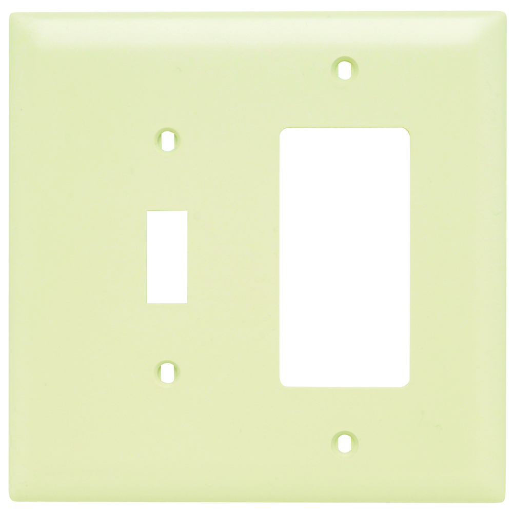 Combination Wall Plate, 1 Toggle Switch and, 1 Decorator, Two Gang, Ivory
