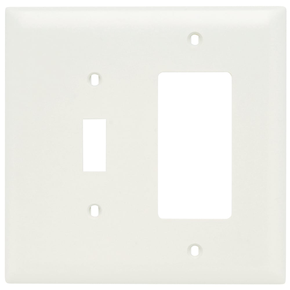 Combination Wall Plate, 1 Toggle Switch and, 1 Decorator, Two Gang, White