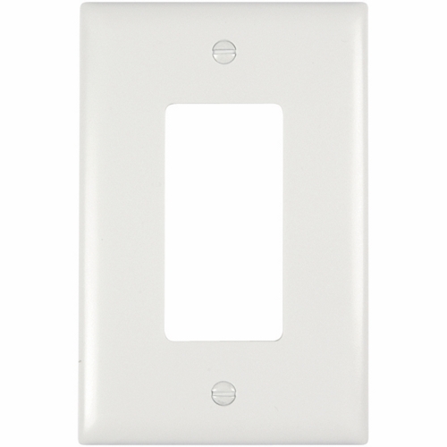 Trademaster Decorator Wall Plate in white,jumbo single gang, is molded of rugged, practically indestructible self-extinguishing nylon. It is preferred for hospital, industrial, institutional, and other high-abuse applications. Available in Ivory, White, Brown, Gray, Black, Blue, Orange, Red, and Light Almond.