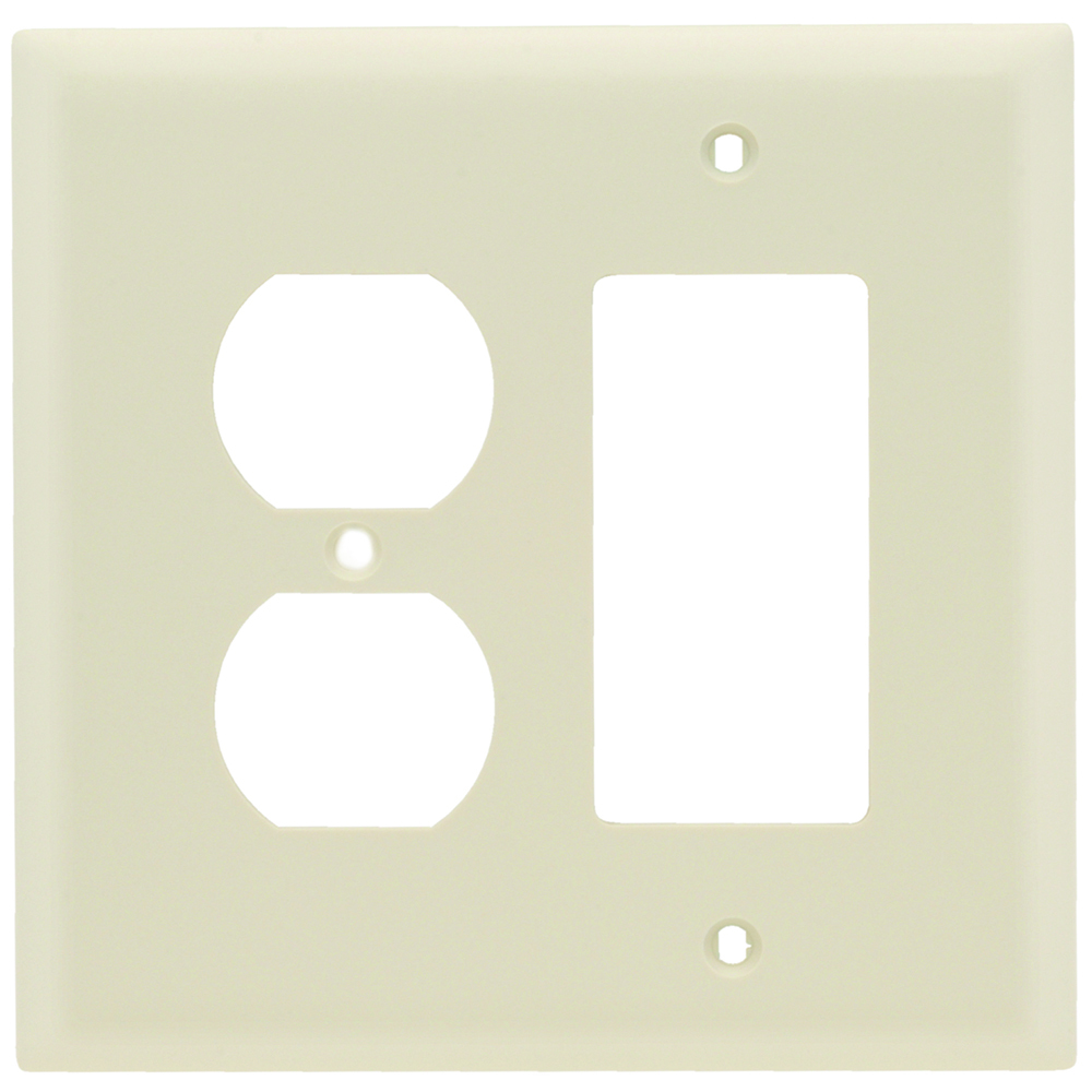 2-Gang Combination Junior Jumbo Wall Plate, 1 Duplex Receptacle and 1 Decorator, Nylon, Light Almond