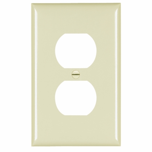 Trademaster Jumbo Wall Plate, single gang, duplex plateis molded of rugged, practically indestructible self-extinguishing nylon. It is preferred for hospital, industrial, institutional, and other high-abuse applications. Available in Ivory, White, Brown, Gray, Black, Blue, Orange, Red, and Light Almond.
