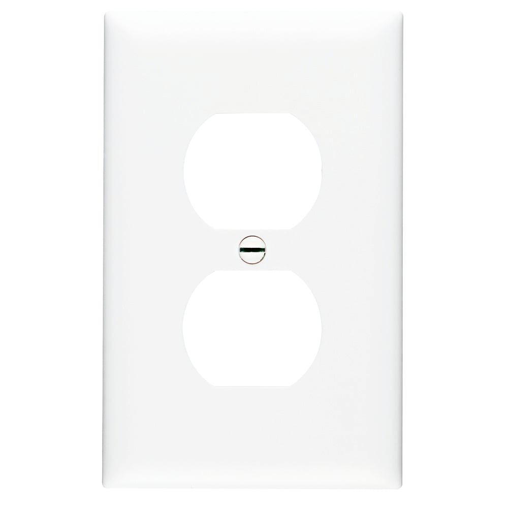 Trademaster, single gang,duplex, jumbowall plate in whiteis molded of rugged, practically indestructible self-extinguishing nylon. It is preferred for hospital, industrial, institutional, and other high-abuse applications. Available in Ivory, White, Brown, Gray, Black, Blue, Orange, Red, and Light Almond.