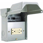 Metallic, A/C Disconnect with 15A GFCI Receptacle.  Non-automatic switch can be placed in the OFF position for user safety during equipment maintenance.