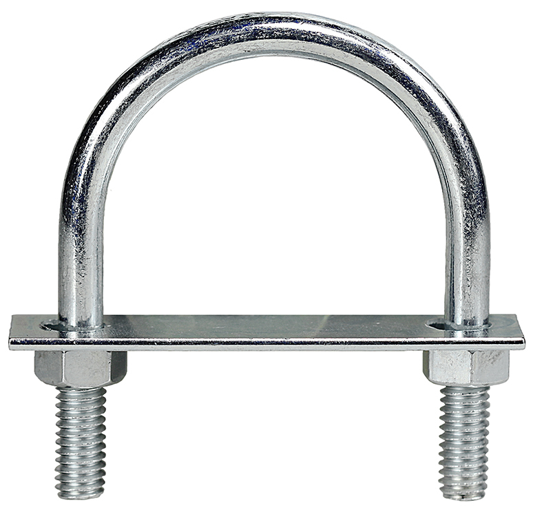 U-Bolt, Low Carbon Steel material, Zinc Plated Finish, 2-3/4 in. length, 1-1/2 x 2-3/4 in. Size, Internal-1-1/2 in. diameter, NC Rolled Machine thread, 2 nuts, Hex nut type, 1-3/8 in. thread length, 2-3/4 in. height, 1 in. pipe diameter, 1/4 in. thread diameter