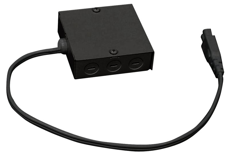 The Juno UDWM Series direct wire module facilitates code compliant installation of fixture at front edge of the cabinet, Includes wiring enclosure and 36-inch field-shortenable jumper cord that plugs into the right or left side of the fixture. The Juno UDWM Series direct wire module can be used with all Juno Pro-Series undercabinet fixtures.