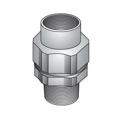 OZ-Gedney Type UNY Conduit Union, Trade Size: 1 IN, 2-1/16 IN Outside Diameter, Length: 2-1/2 IN, Flexibility: RMC And IMC, Steel, Connection: Tapered FNPT X MNPT, Third Party Certification: UL File Number E-34997 Listed For Class I, Division 1,