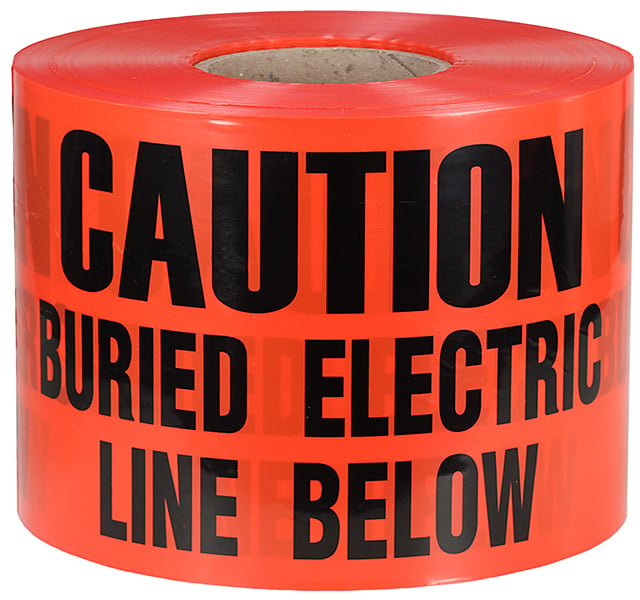 Underground Tape, Non-Adhesive, Red, 1000 ft. length, Non-Adhesive Polyethylene material, "Caution Buried Electric Line Below" legend, 4 mil. thickness, 6 in. width