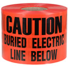 Underground Tape, Non-Adhesive, Red, 1000 ft. length, Non-Adhesive Polyethylene material, "Caution Buried Electric Line Below" legend, 4 mil. thickness, 6 in. width