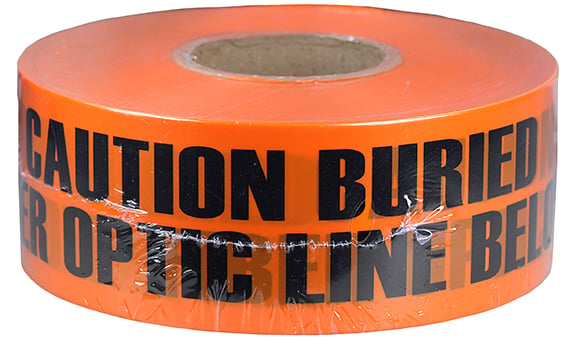 Underground Tape, Non-Adhesive, Orange, 1000 ft. length, Non-Adhesive Polyethylene material, "Caution Buried Fiber Optic Line Below" legend, 4 mil. thickness, 3 in. width