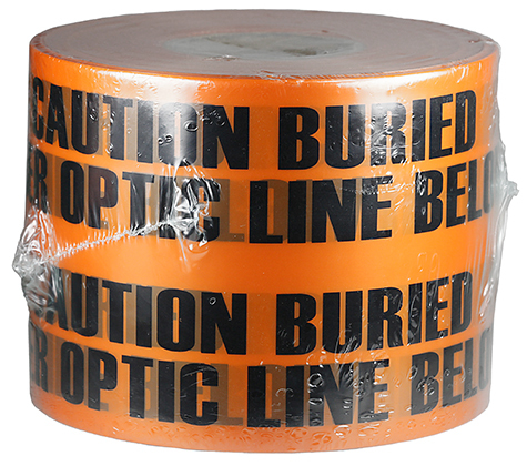 Underground Tape, Non-Adhesive, Orange, 1000 ft. length, Non-Adhesive Polyethylene material, "Caution Buried Fiber Optic Line Below" legend, 4 mil. thickness, 6 in. width