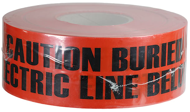 Underground Tape, Non-Adhesive, Red, 1000 ft. length, Non-Adhesive Polyethylene material, "Caution Buried Electric Line Below" legend, 4 mil. thickness, 3 in. width