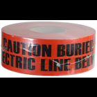 Underground Tape, Non-Adhesive, Red, 1000 ft. length, Non-Adhesive Polyethylene material, "Caution Buried Electric Line Below" legend, 4 mil. thickness, 3 in. width