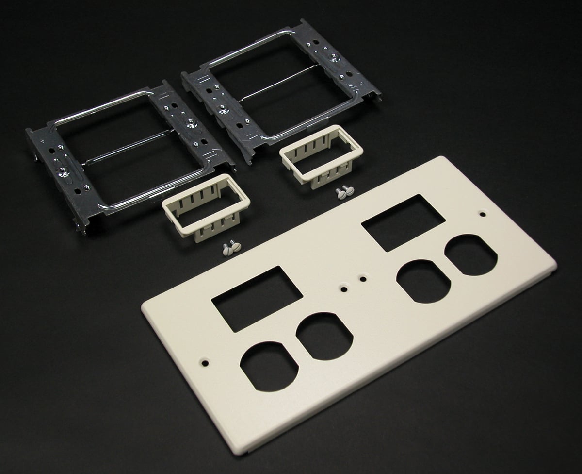 4 Gang Overlapping Cover; Steel, Ivory, For 15 Amp and 20 Amp Duplex Receptacles