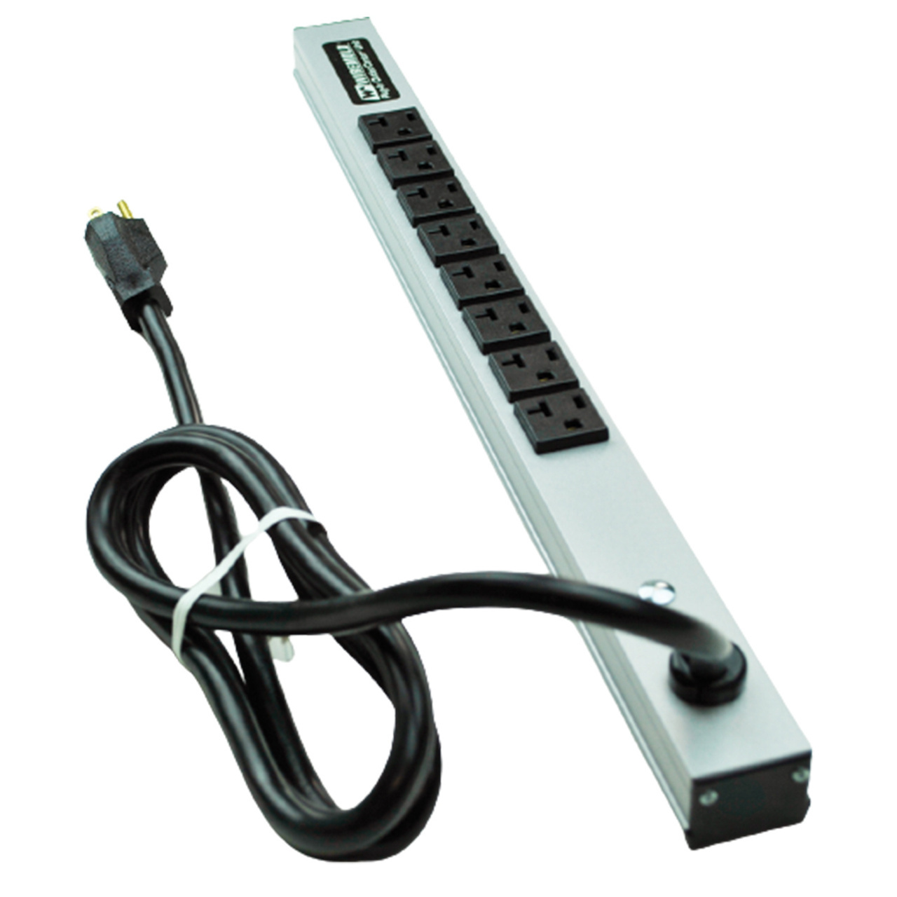 Plug-In Outlet Center Unit, Series: CabinetMATE, 120 VAC, 20 A, 8 Outlets, 15 ft Cord Length, 60 Hz Frequency, Spring Clip Mounting, Aluminum Housing Material, NEMA 5-15 Plug, NEMA 5-20R/Simplex Receptacle, 20 in L x 1-1/2 in W x 1-3/16 in H Dimensions