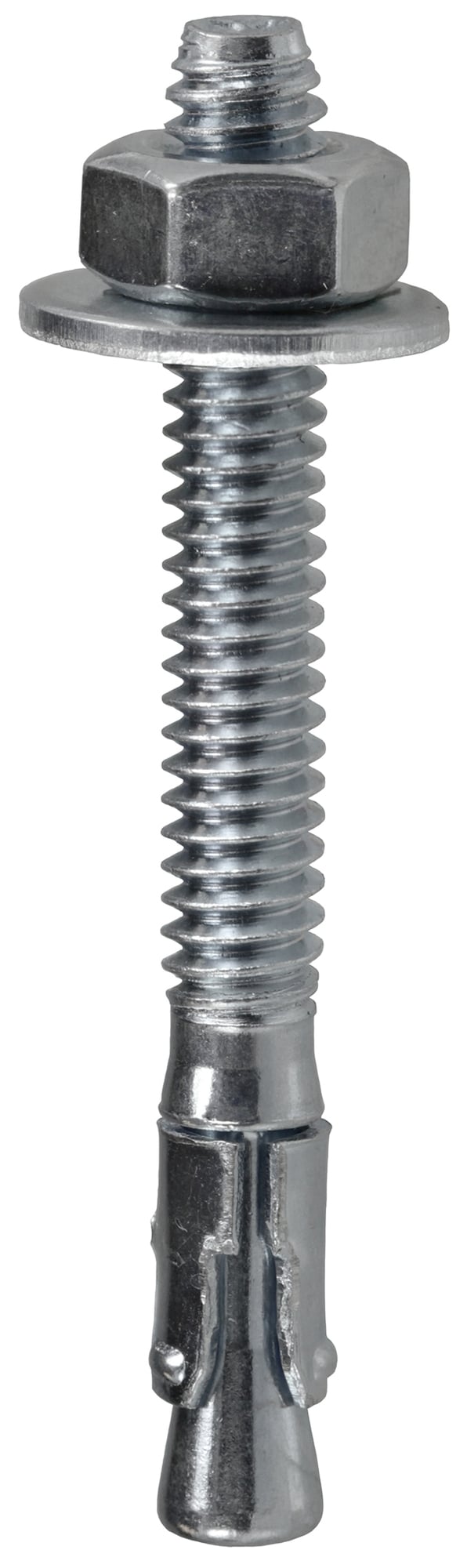 Full Thread Wedge Anchor, 3/8 x 2-1/4 in. Size, 3/8 in. diameter, 2-1/4 in. length, 3/8-16 in. thread size, 1-1/4 in. thread length, 16 thread per inch, 3/8 in. drill size, Steel material, Zinc Plated Finish, 1/2 x 5-1/2 in. bolt size