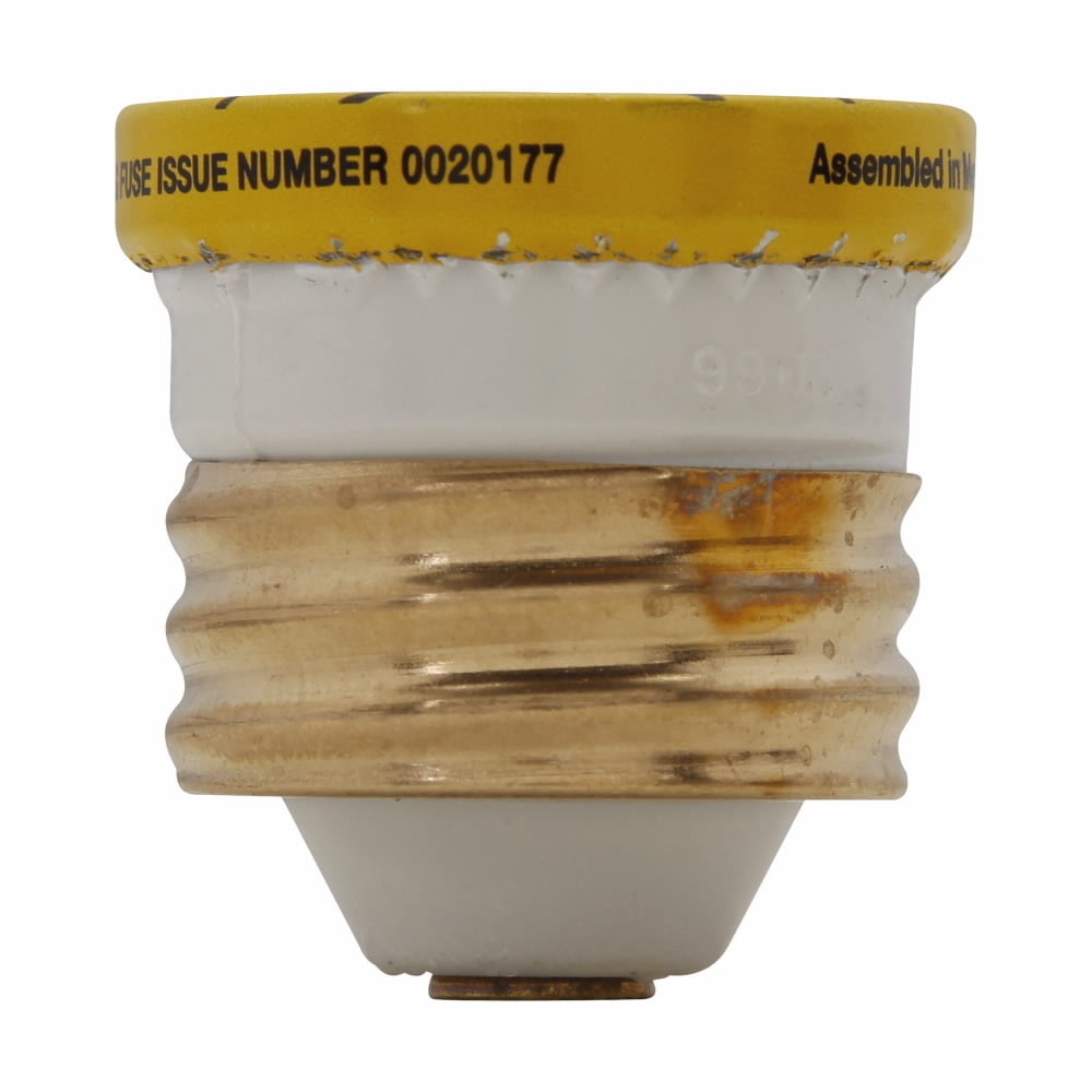 Eaton Bussmann series W plug fuse, plug fuse, fast acting, 6 A, 125 Vac, 10 kAIC (RMS Symmetrical) interrupt rating, 10 kA short circuit rating, plastic body, brass thread, edison base