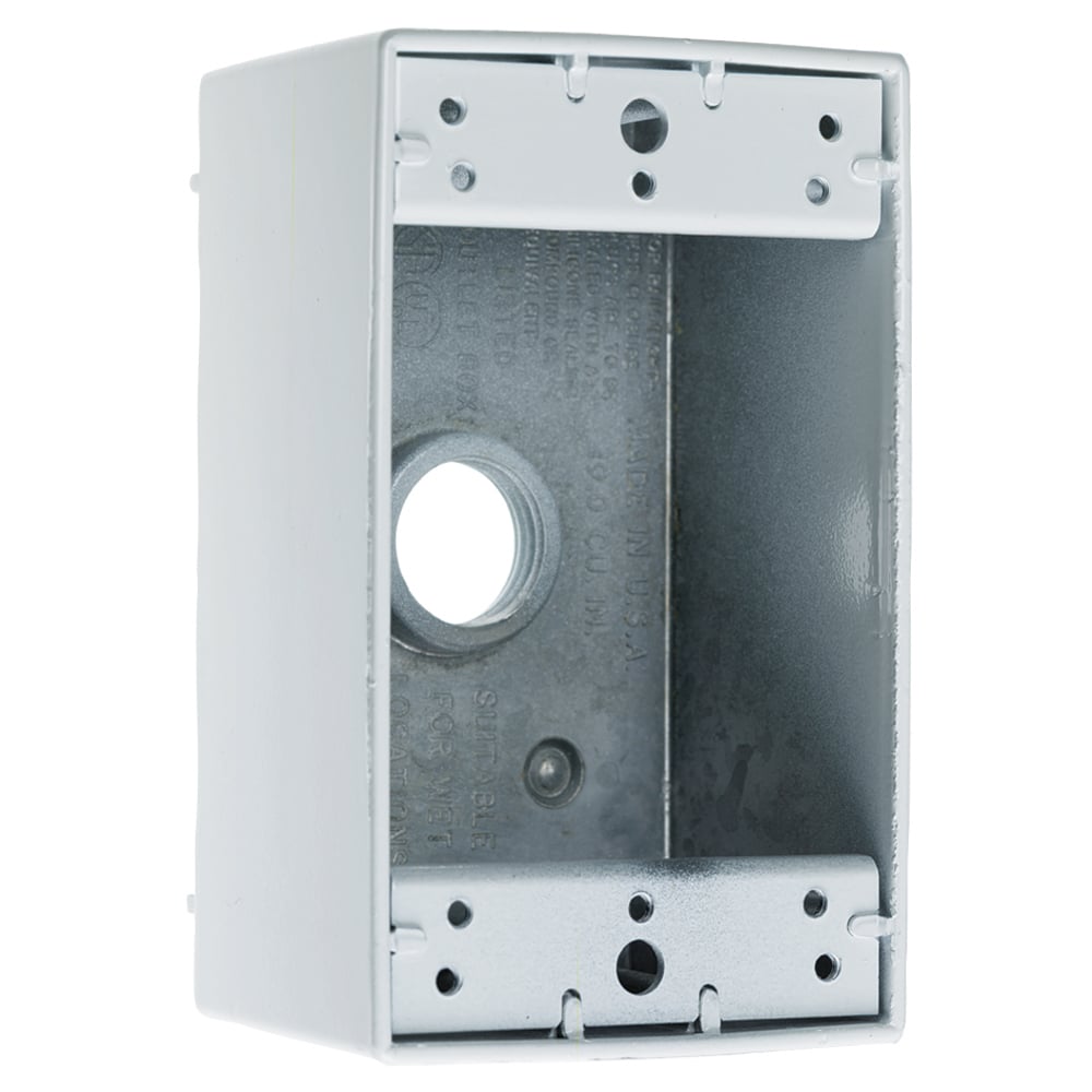Weatherproof 1 Gang Box, 3 Hole 1/2, 18.5 Cu. In.,White ( 1 Hole Each End, 1 Hole in Back)