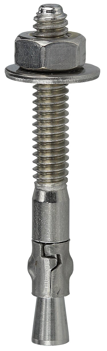 Full Thread Wedge Anchor, 1/2 x 2-3/4 in. Size, 1/2 in. diameter, 2-3/4 in. length, 1/2-13 in. thread size, 1-3/8 in. thread length, 13 thread per inch, 1/2 in. drill size, Stainless Steel material, 3/8 x 2-3/4 in. bolt size