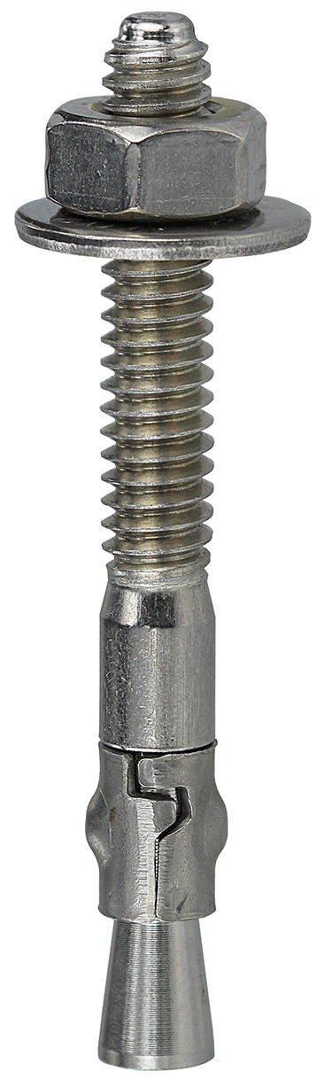 Full Thread Wedge Anchor, 1/4 x 1-3/4 in. Size, 1/4 in. diameter, 1-3/4 in. length, 1/4-20 in. thread size, 3/4 in. thread length, 20 thread per inch, 1/4 in. drill size, Stainless Steel material, 1/2 x 2-3/4 in. bolt size