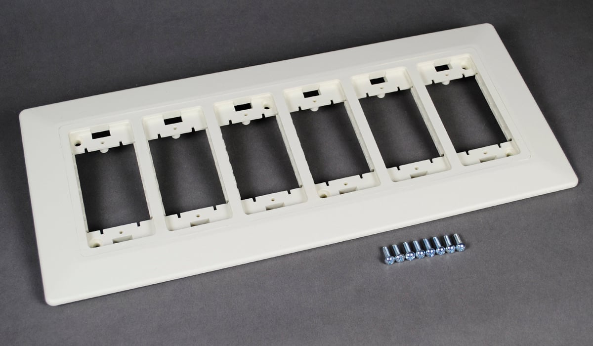 6 Gang Mounting Bracket and Trim Ring; 15-13/16 Inch Length x 7 Inch Width, White