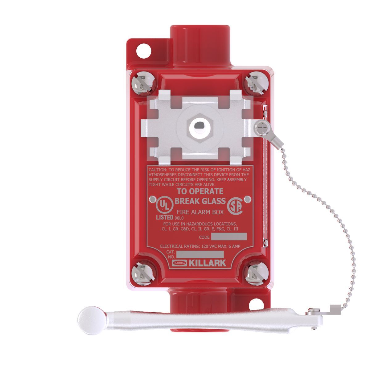 XAS Series - Aluminum Feed-Thru Fire Alarm Station With Breaking-Glass Activation - Hub Size 3/4 Inch Npt - 1NO/1NC Contact Rating