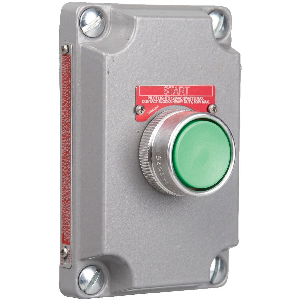 XCS Series - Aluminum Momentary Contact Single Push Button Cover With Device - Green Button With "Start" Nameplate - 1NO Contact Rating