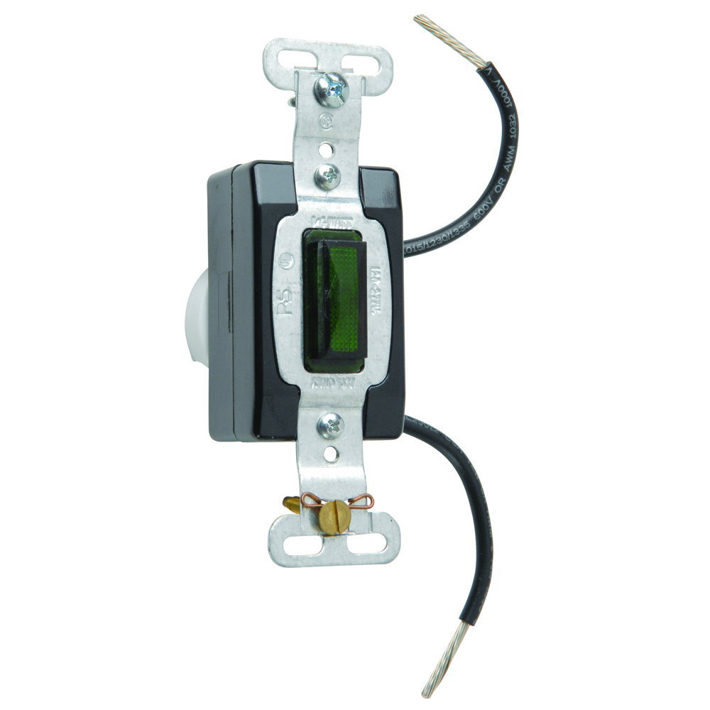 Long life neon bulb emits indicating light through transparent lens to show power is on. Ma ybe installed at the load, at the switching posts or at remote locations. We suggest the wall plate be engraved to explain indication. Fits standard wall box and takes standard toggle switch plate opening. Plate mounting is 2 3/8. UL listed 120/277 vac. Green.