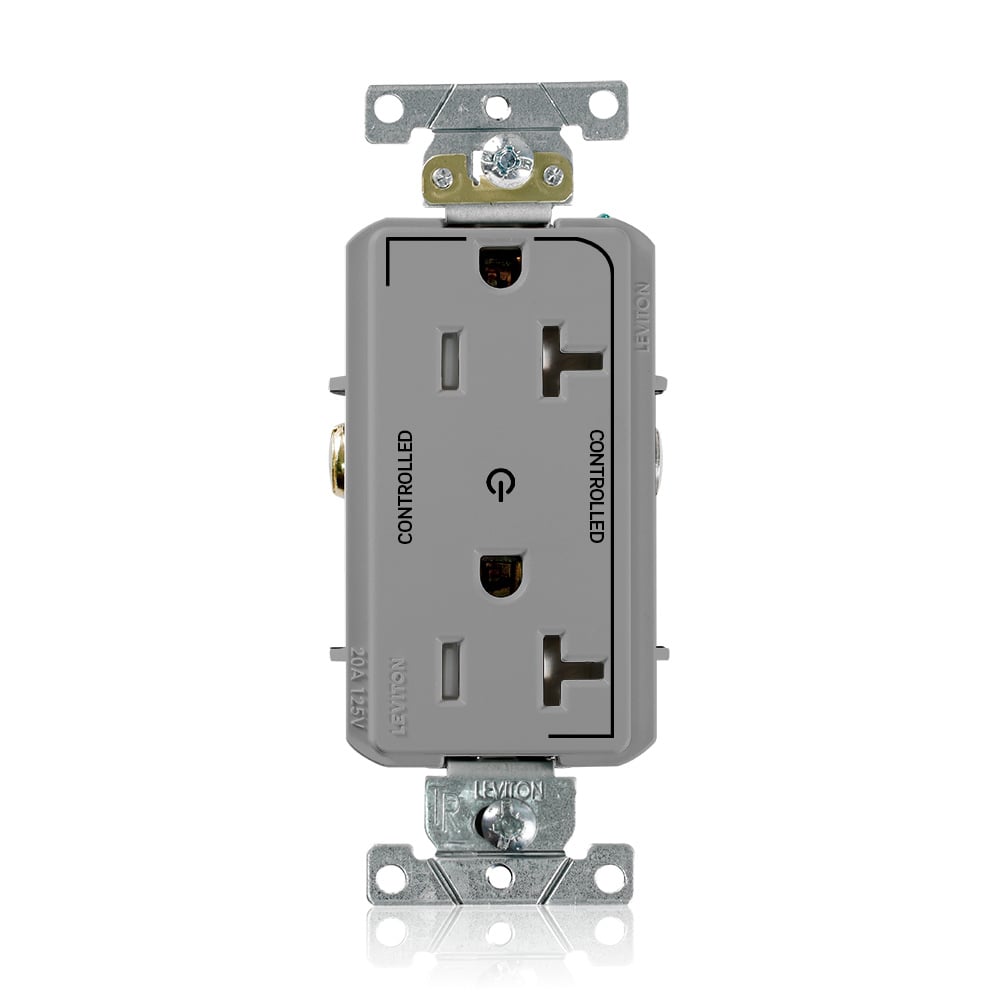 Tamper Resistant Decora Duplex Receptacle, 2-Pole 3-Wire, Nema 5-20R, 20A-125V, Gray,  Back And Side Wired, Self Grounding, Triple-combination-head Screws,                   Commercial Spec Grade - 2 Plug Controlled Markings Universal Marking Orientation