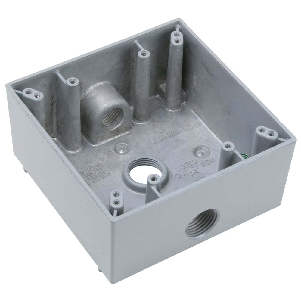 Weatherproof 2 Gang Box 3 hole 1/2, 30.5 Cu.In.,Gray (1 Hole Each End, 1 Hole in Back)