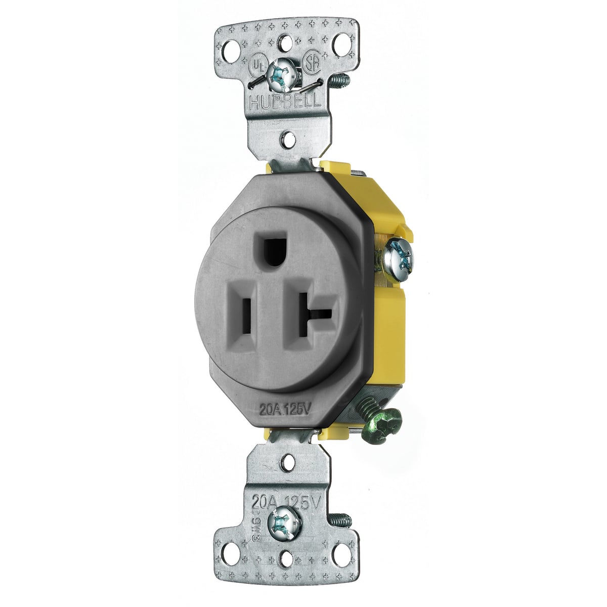 TradeSelect, Straight Blade Devices, Residential Grade, Tamper Resistant Receptacles, Single, 20A 125V, 2- Pole 3-Wire Grounding, 5-20R, Self Grounding, Gray
