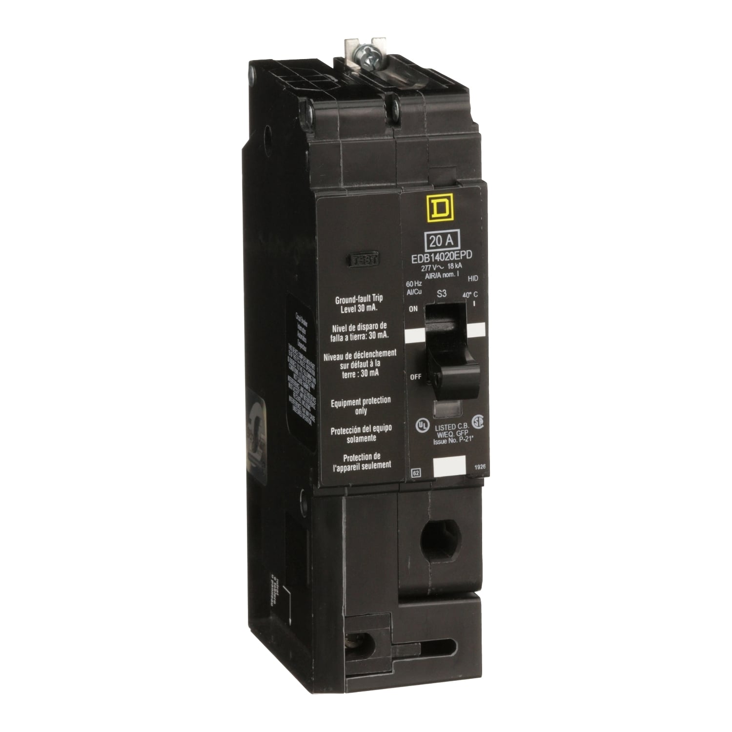 EDB14020EPD Miniature Circuit Breaker, 20 Amp, 1 Pole, 277V