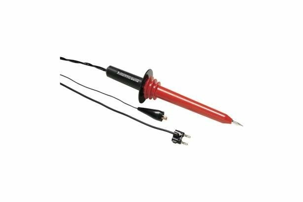 Is a high voltage probe designed to extend the voltage measuring capability of an AC/DC voltmeter to 40,000 volts peak AC or DC Overvoltage Category I. This means the probe can only be used to make measurements on energy limited circuits within equipment. Examples include high voltage within televisions or photo copy machines. DO NOT use this probe to measure high voltages on power distribution systems. The probe provides high accuracy when used with a voltmeter having 10 Megohm input impedance. The probe is a precision 1000:1 voltage divider formed by two matched resistors. The unusually high input impedance offered by these resistors minimizes circuit loading and thereby, optimizes measurement accuracy.