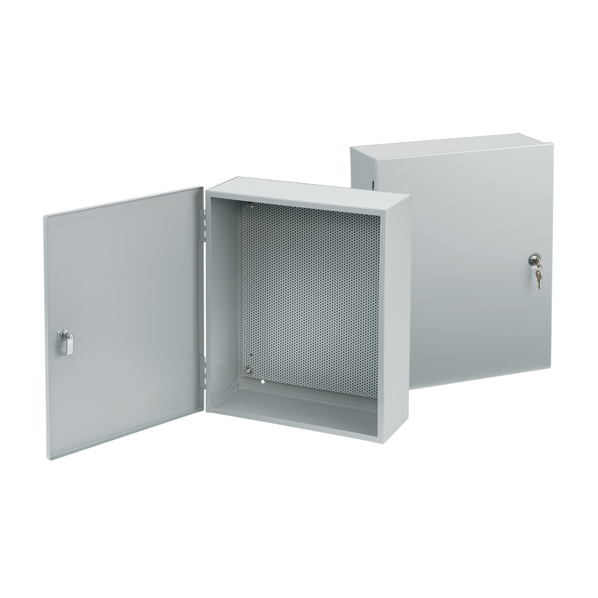 Hinged-Cover with Perforated Panel Type 1, 12.00x12.00x6.00, Gray, Steel